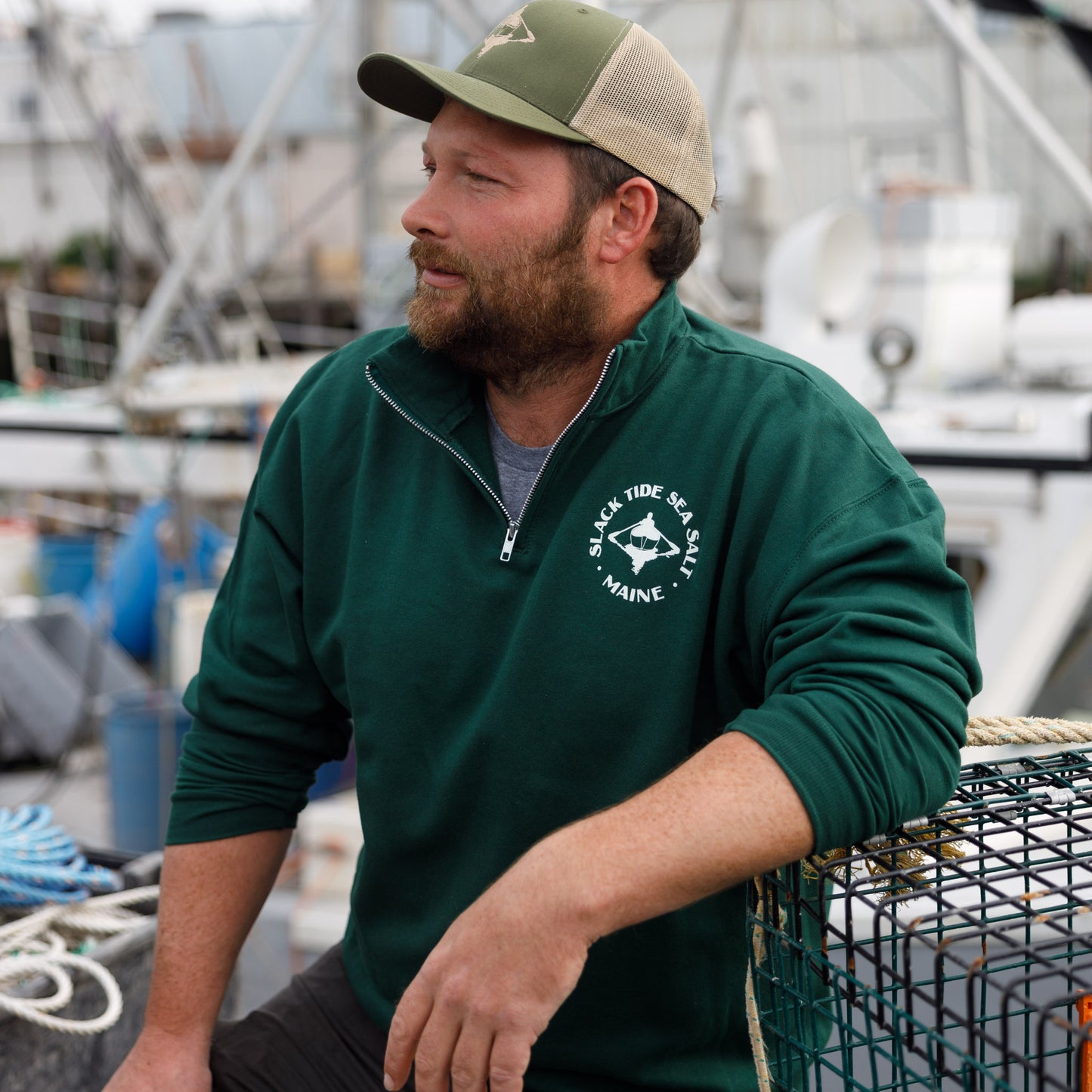 Slack Tide Sea Salt Quarter-Zip Cadet Collar Sweatshirt - Slack Tide Sea Salt