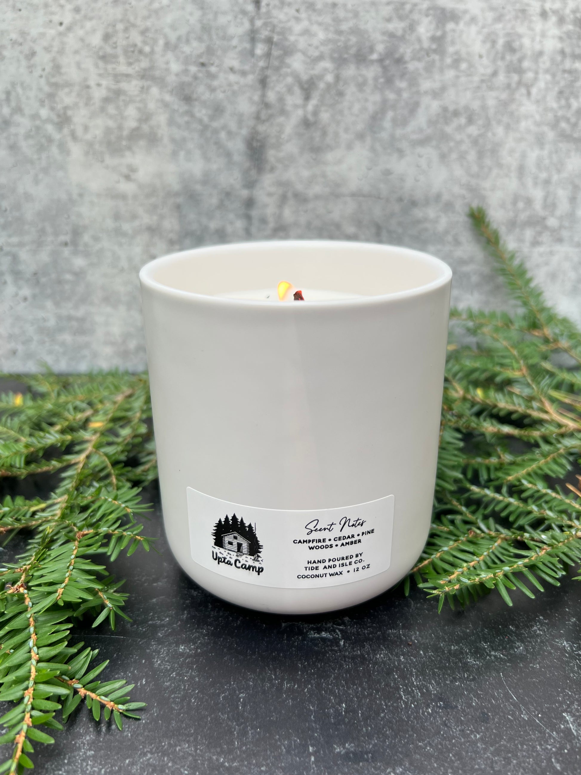Upta Camp Smoke and Pine candle in Ceramic vessel - Slack Tide Sea Salt