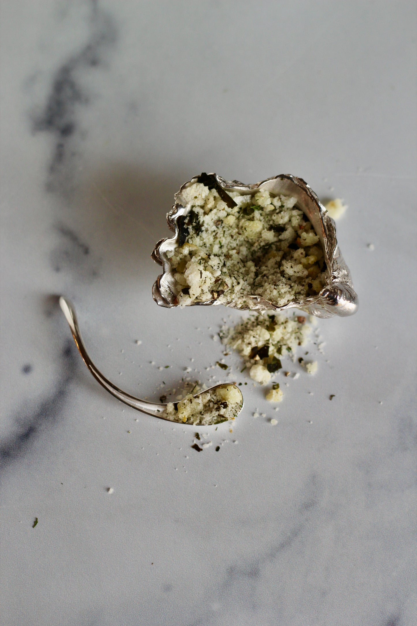 Solid Sterling Silver Oyster Salt cellar with spoon - Slack Tide Sea Salt