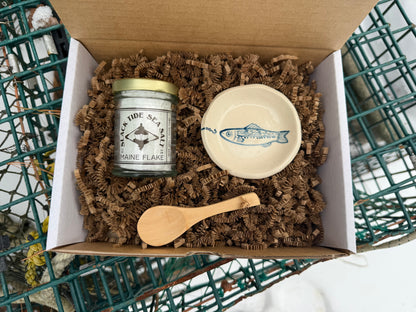 Ceramic salt dish with flaky Maine sea salt