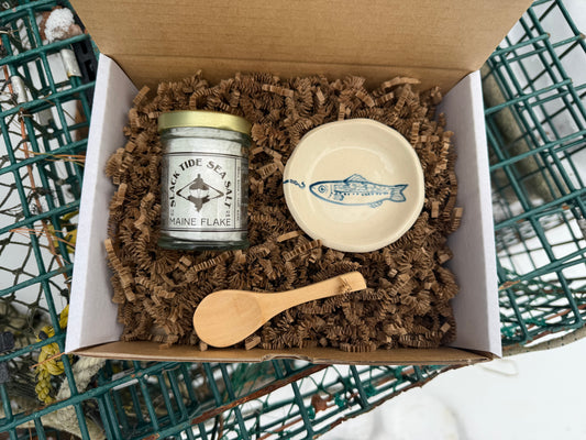 Ceramic salt dish with flaky Maine sea salt